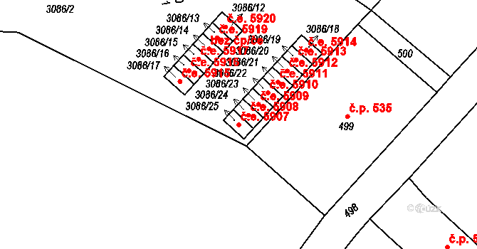 Střekov 5907, Ústí nad Labem na parcele st. 3086/25 v KÚ Střekov, Katastrální mapa