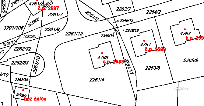 Rožnov pod Radhoštěm 2588 na parcele st. 4766 v KÚ Rožnov pod Radhoštěm, Katastrální mapa