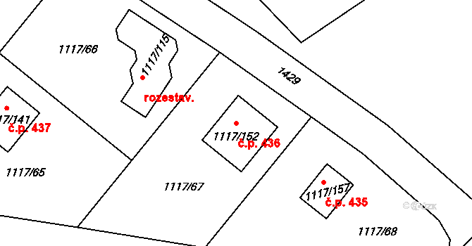 Divišov 436 na parcele st. 1117/152 v KÚ Divišov u Benešova, Katastrální mapa