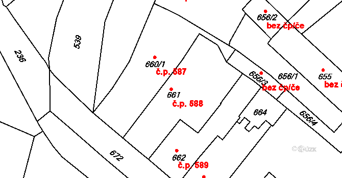 Jemnice 588 na parcele st. 661 v KÚ Jemnice, Katastrální mapa