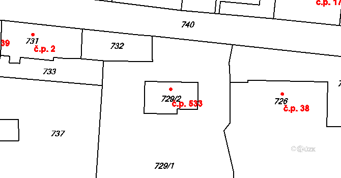 Baška 533 na parcele st. 729/2 v KÚ Baška, Katastrální mapa