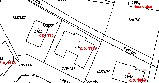 Podklášteří 1119, Třebíč na parcele st. 2186 v KÚ Podklášteří, Katastrální mapa