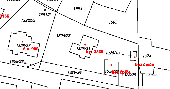 Kladno 3339 na parcele st. 1328/31 v KÚ Kladno, Katastrální mapa