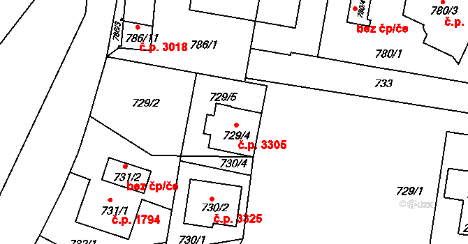 Záběhlice 3305, Praha na parcele st. 729/4 v KÚ Záběhlice, Katastrální mapa