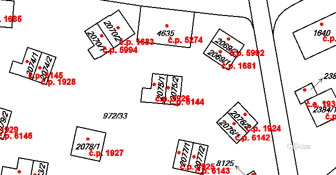 Zlín 6144 na parcele st. 2075/2 v KÚ Zlín, Katastrální mapa