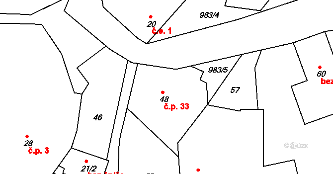 Lbosín 33, Divišov na parcele st. 48 v KÚ Lbosín, Katastrální mapa