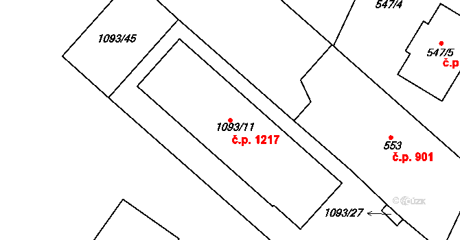 Mistřín 1217, Svatobořice-Mistřín na parcele st. 1093/11 v KÚ Mistřín, Katastrální mapa