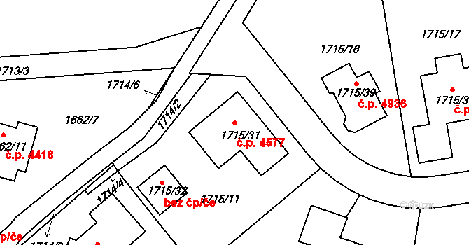 Mšeno nad Nisou 4577, Jablonec nad Nisou na parcele st. 1715/31 v KÚ Mšeno nad Nisou, Katastrální mapa