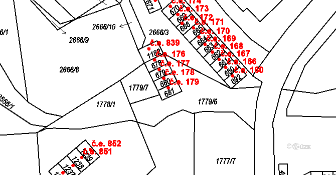 Krupka 179 na parcele st. 681 v KÚ Krupka, Katastrální mapa