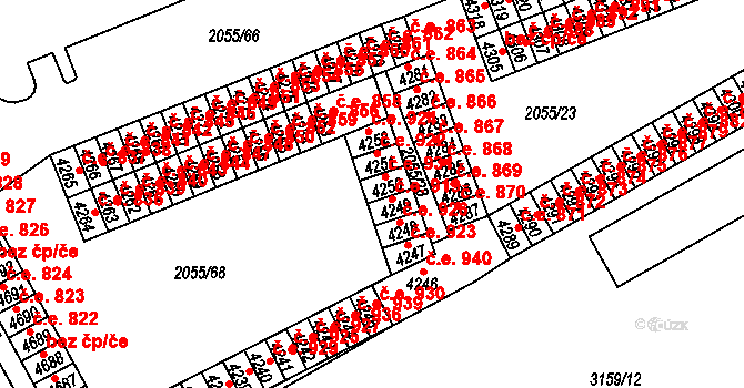 Hodonín 931 na parcele st. 4250 v KÚ Hodonín, Katastrální mapa