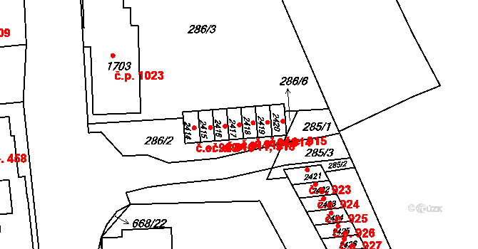 Uherské Hradiště 912 na parcele st. 2417 v KÚ Uherské Hradiště, Katastrální mapa