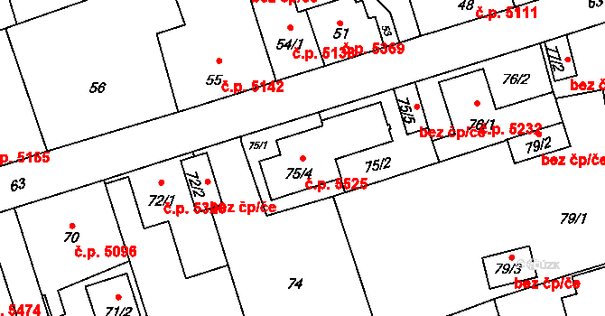 Třebovice 5525, Ostrava na parcele st. 75/4 v KÚ Třebovice ve Slezsku, Katastrální mapa