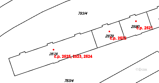 Zábřeh 2523,2524,2525, Ostrava na parcele st. 2878 v KÚ Zábřeh nad Odrou, Katastrální mapa