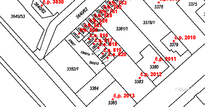 Znojmo 819 na parcele st. 3382/11 v KÚ Znojmo-město, Katastrální mapa