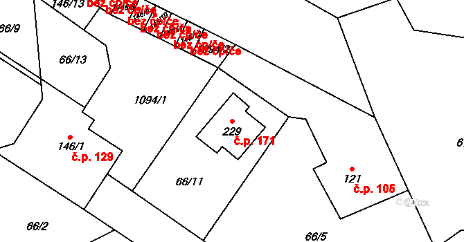 Sázava 171 na parcele st. 229 v KÚ Sázava u Žďáru nad Sázavou, Katastrální mapa
