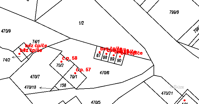 Okrouhlá 38819341 na parcele st. 87 v KÚ Jesenice u Chebu, Katastrální mapa
