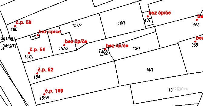 Hrubá Vrbka 38912341 na parcele st. 406 v KÚ Hrubá Vrbka, Katastrální mapa