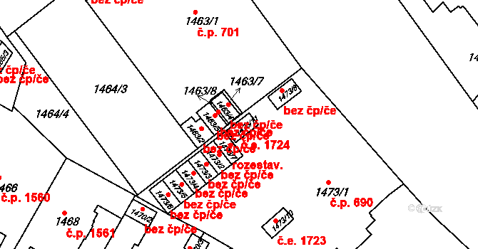 Teplice 1724 na parcele st. 1473/11 v KÚ Teplice, Katastrální mapa