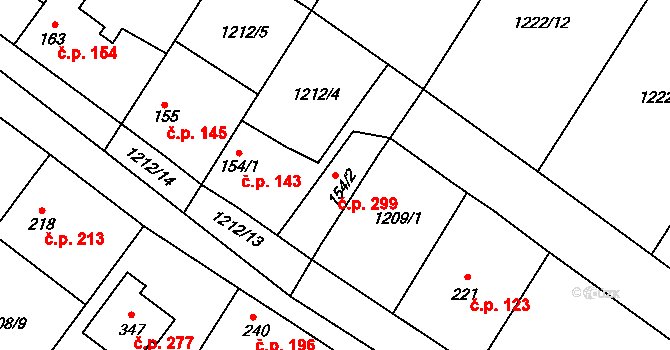 Záboří nad Labem 299 na parcele st. 154/2 v KÚ Záboří nad Labem, Katastrální mapa