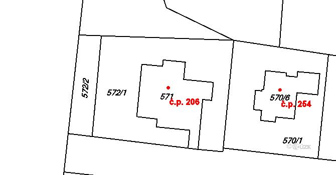Neplachovice 206 na parcele st. 571 v KÚ Neplachovice, Katastrální mapa