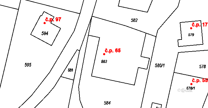 Děhylov 65 na parcele st. 583 v KÚ Děhylov, Katastrální mapa