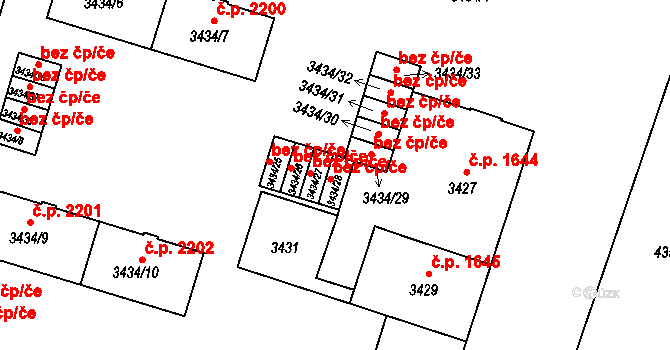 Teplice 45119341 na parcele st. 3434/28 v KÚ Teplice, Katastrální mapa