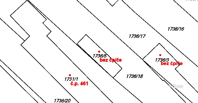 Hrušovany u Brna 46054341 na parcele st. 1736/5 v KÚ Hrušovany u Brna, Katastrální mapa