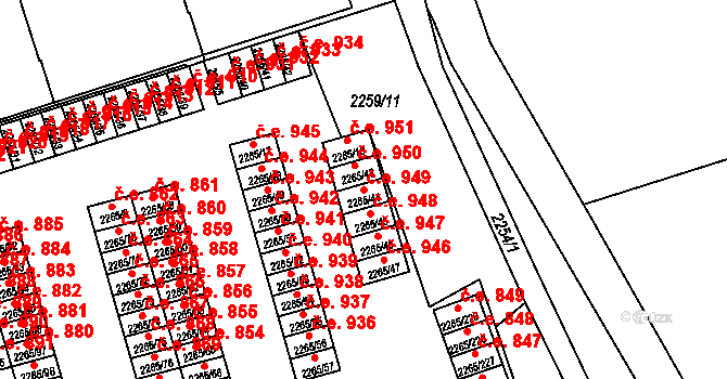 Horní Litvínov 949, Litvínov na parcele st. 2265/44 v KÚ Horní Litvínov, Katastrální mapa