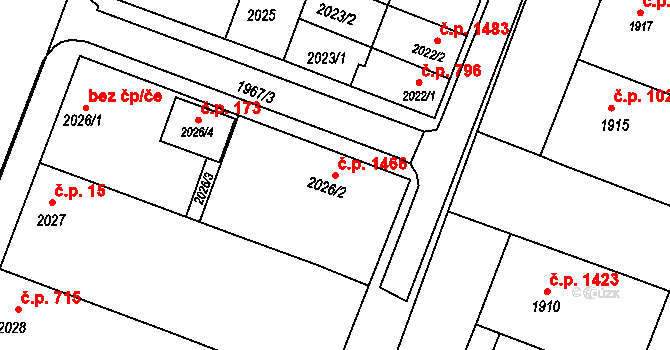 Kunovice 1466 na parcele st. 2026/2 v KÚ Kunovice u Uherského Hradiště, Katastrální mapa