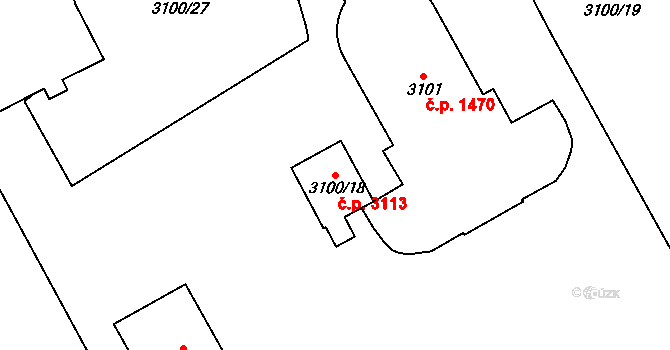 Louny 3113 na parcele st. 3100/18 v KÚ Louny, Katastrální mapa