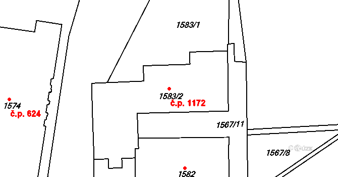 Jemnice 1172 na parcele st. 1583/2 v KÚ Jemnice, Katastrální mapa