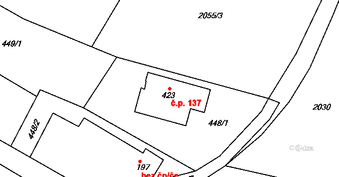 Jílové u Držkova 137 na parcele st. 423 v KÚ Jílové u Držkova, Katastrální mapa