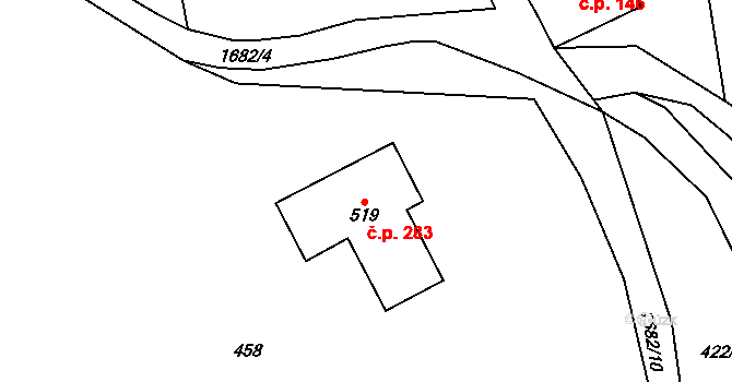 Žichlínek 283 na parcele st. 519 v KÚ Žichlínek, Katastrální mapa