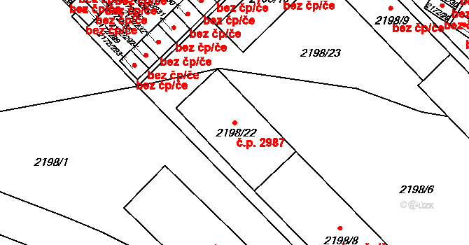 Předměstí 2987, Opava na parcele st. 2198/22 v KÚ Opava-Předměstí, Katastrální mapa