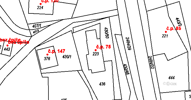 Horní Holetín 75, Holetín na parcele st. 223 v KÚ Holetín, Katastrální mapa