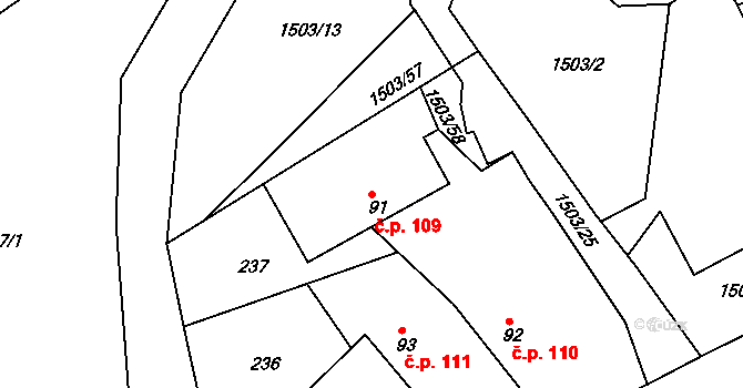 Rosice 109 na parcele st. 91 v KÚ Rosice u Chrasti, Katastrální mapa