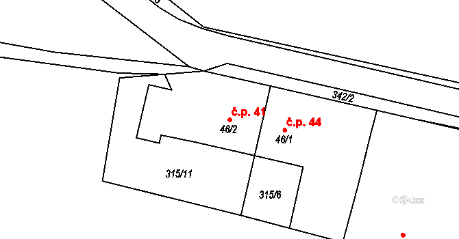 Brčekoly 41, Rosice na parcele st. 46/2 v KÚ Brčekoly, Katastrální mapa