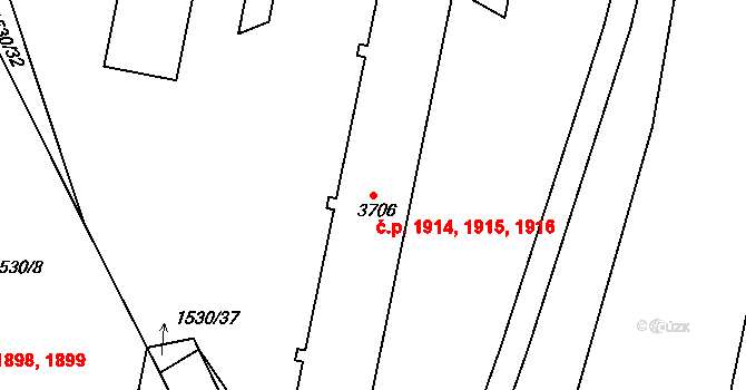 Budějovické Předměstí 1914,1915,1916, Písek na parcele st. 3706 v KÚ Písek, Katastrální mapa