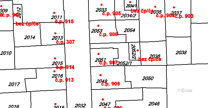 Třešť 907 na parcele st. 2051 v KÚ Třešť, Katastrální mapa