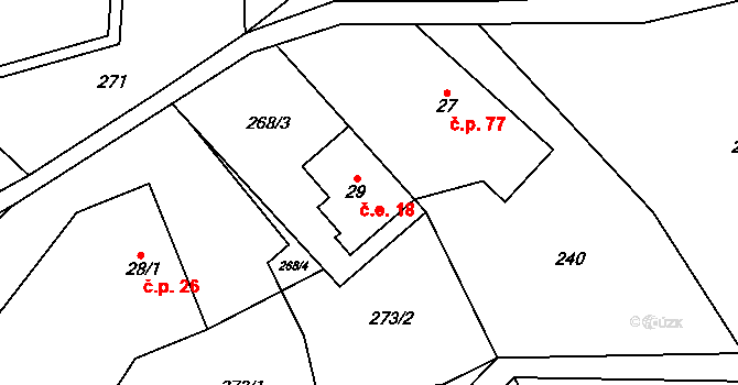 Hanušovice 18 na parcele st. 29 v KÚ Hanušovice, Katastrální mapa