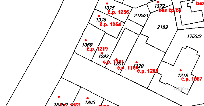 Slaný 1181 na parcele st. 1292 v KÚ Slaný, Katastrální mapa