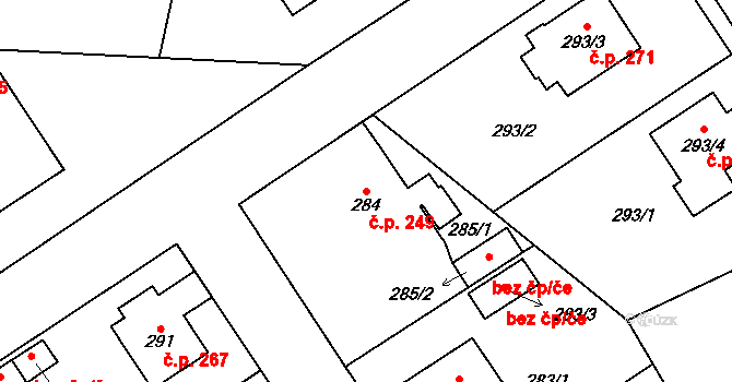 Chotíkov 249 na parcele st. 284 v KÚ Chotíkov, Katastrální mapa