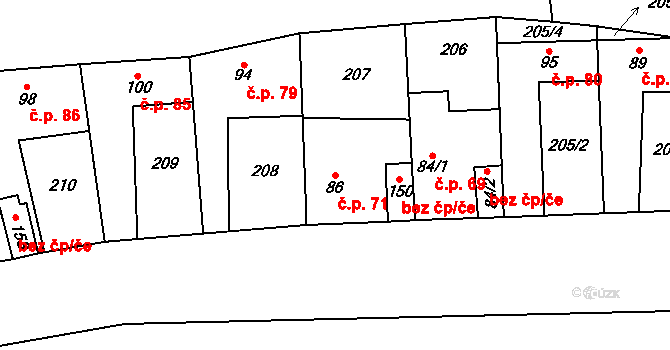 Lešany 71, Nelahozeves na parcele st. 86 v KÚ Lešany u Nelahozevsi, Katastrální mapa