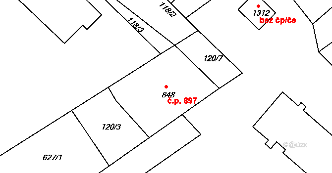 Neratovice 897 na parcele st. 848 v KÚ Neratovice, Katastrální mapa