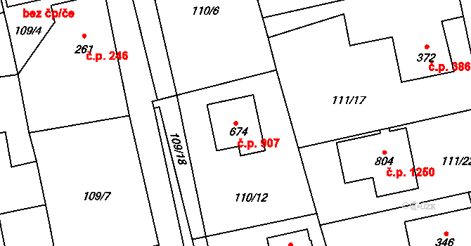 Rudná 907 na parcele st. 674 v KÚ Dušníky u Rudné, Katastrální mapa