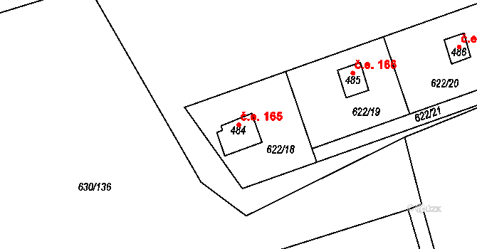 Kytín 165 na parcele st. 484 v KÚ Kytín, Katastrální mapa