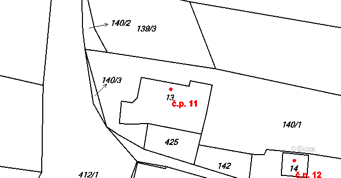Beranova Lhota 11, Chotoviny na parcele st. 13 v KÚ Beranova Lhota, Katastrální mapa