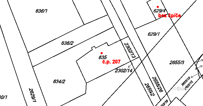 Velké Předměstí 207, Horšovský Týn na parcele st. 635 v KÚ Horšovský Týn, Katastrální mapa
