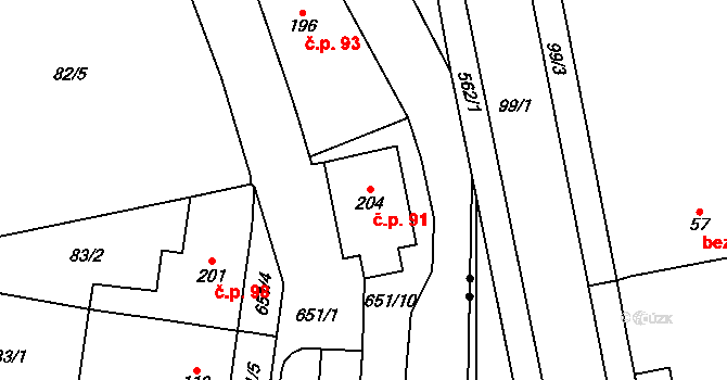 Teplice nad Metují 91 na parcele st. 204 v KÚ Teplice nad Metují, Katastrální mapa