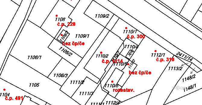 Holice 1014 na parcele st. 1110/2 v KÚ Holice v Čechách, Katastrální mapa